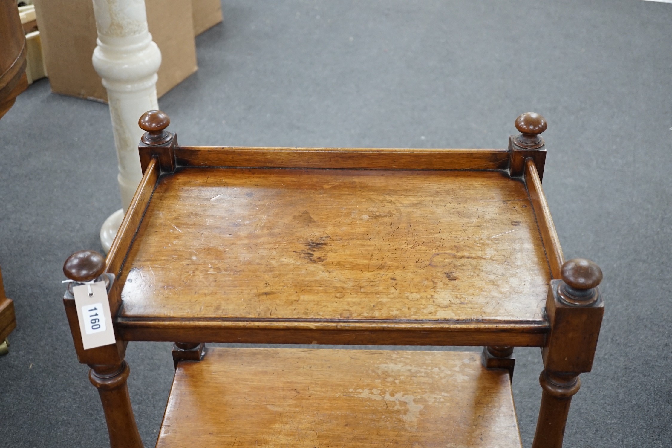 The upper part of a Victorian mahogany whatnot with galleried top, width 59cm, depth 39cm, height 83cm.